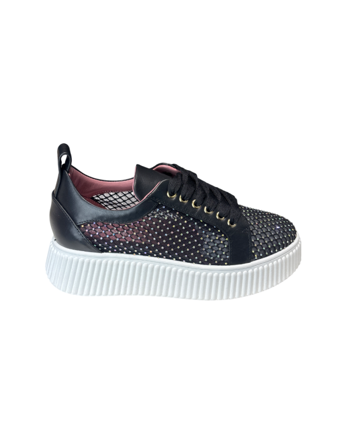 Sneakers Rete Polvere Multicolor Di Strass Black