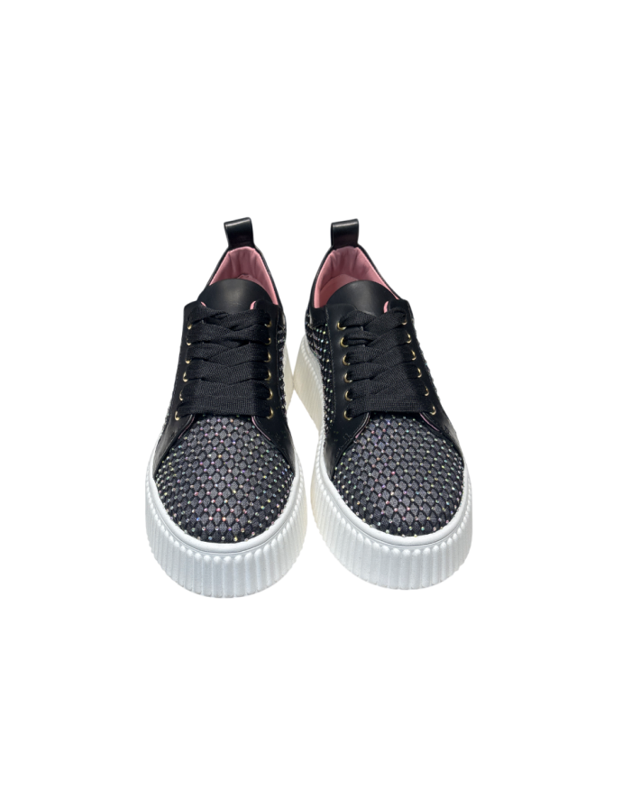 Sneakers Rete Polvere Multicolor Di Strass Black