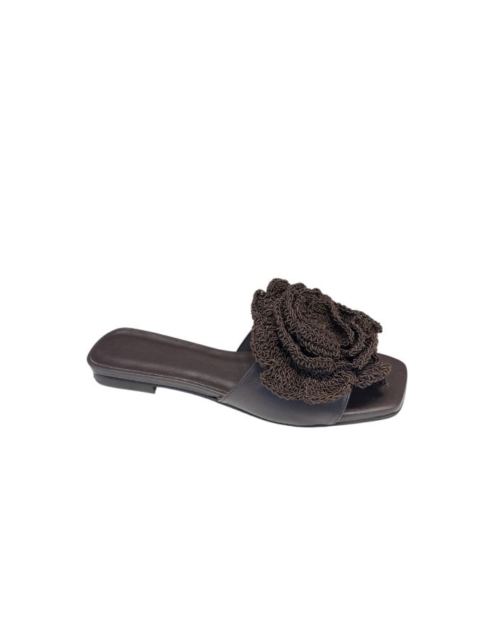 Ciabattina Flowers Brown