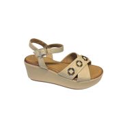 Sandalo Zeppa Incrocio Con Accessorio Beige