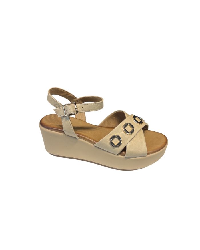 Sandalo Zeppa Incrocio Con Accessorio Beige