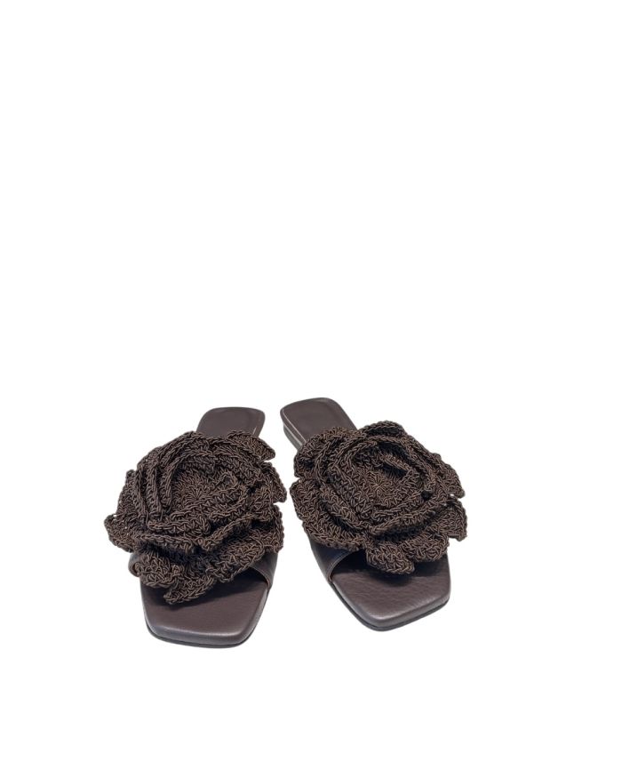 Ciabattina Flowers Brown