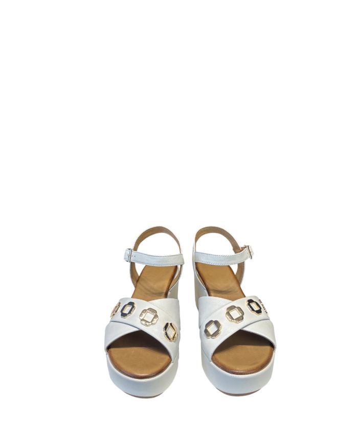Sandalo Zeppa Incrocio Con Accessorio Cream