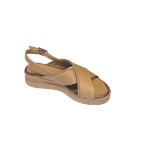 Sandalo Platform Con Incrocio E Strass Cuoio